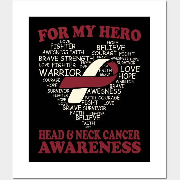 For My Hero Head and Neck Cancer Awareness Ribbon Heart Wall Art by mateobarkley67